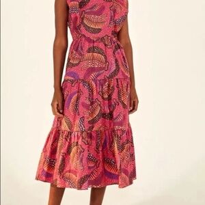 NWT PINK WILD BANANAS RUFFLED MIDI DRESS BY FARM RIO//SIZE MEDIUM